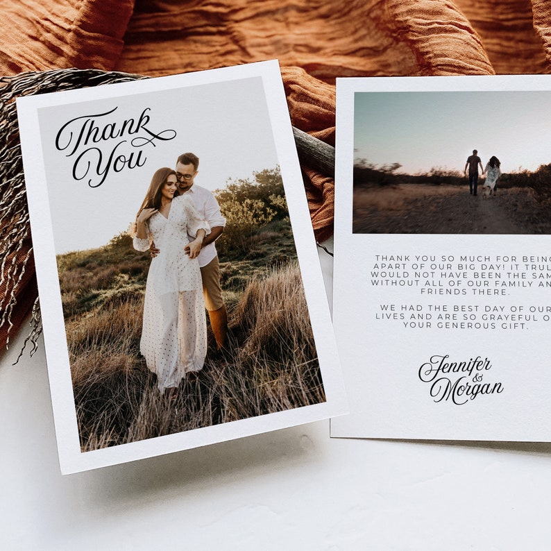 SOFIA Wedding Thank You Card Photo Template, Printable Thank You Card with Photos, Editable Instant Download Templett image 1