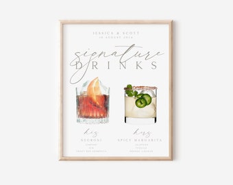 Editable Wedding Signature Drinks Menu, Cocktails Drinks Signs template, Printable Signature Drinks Menu, templett instant download HAZE