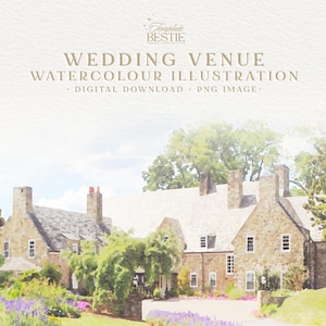 Custom Digital Watercolour Wedding Venue Illustration, Wedding Venue Gift, Digital Download, PNG JPEG Format