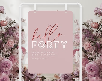 BRODY Hello Thirty Birthday Welcome Sign Template, Modern Pink welcome sign 30th birthday sign download, Instant Download Editable Templett