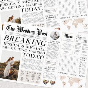 Editable Newspaper Wedding Placemat, Fun Printable Wedding Menu Template, DIY Wedding Timeline Program Template, Wedding Program Templett image 6