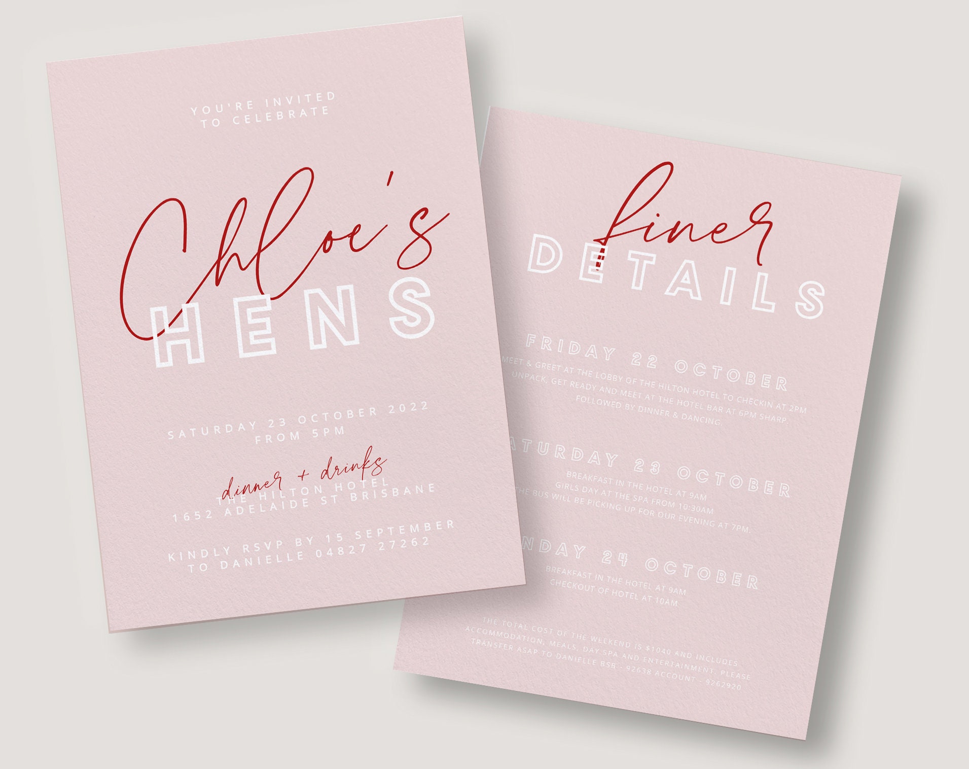 Pink Hens Party Invitation template, Printable bachelorette party inv…