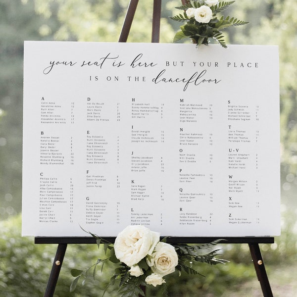 HIGHGATE Alphabetical Wedding Seating Chart Template, Your seat is on the dance-floor, Printable Seating Chart Templett