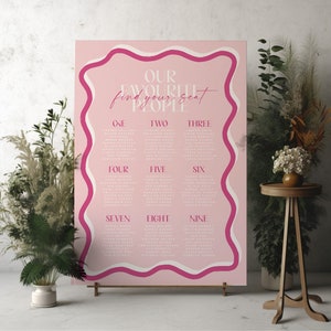 SONNY Pink Wavy Wedding Seating Chart Template, Dusky Pink Floral, Printable Seating Plan Sign, Editable, Templett INSTANT Download