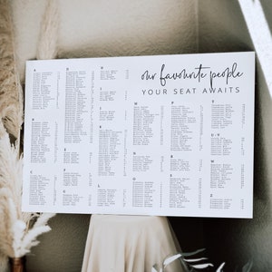ASCOT Alphabetical Wedding Seating Chart Template, Modern Guest seating template, Printable Seating Chart Templett, download template PDF