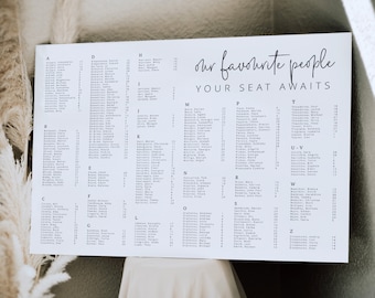 ASCOT Alphabetical Wedding Seating Chart Template, Modern Guest seating template, Printable Seating Chart Templett, download template PDF