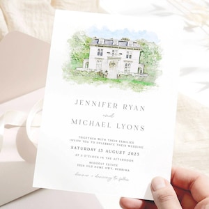 CAMILA Watercolour Venue Painting Wedding Invitation, Editable Invitation Set, Custom Watercolor Wedding Venue Portrait, Wedding Portrait
