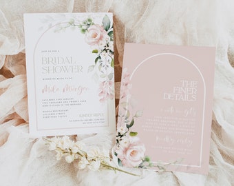 MILA Editable Floral bridal shower invitation template, Blush printable Garden Bridal Shower Invite, Instant Download Editable Templett