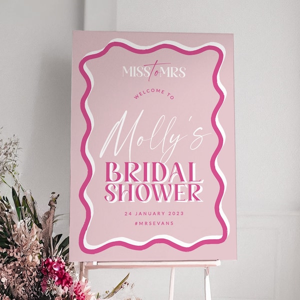 SONNY Pink Wave Bridal Shower welcome sign template, Printable bachelorette party, editable welcome template, templett instant download