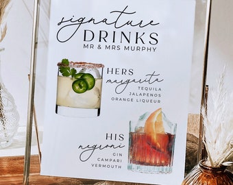 EMERSON Modern Wedding Signature Drinks Menu, Cocktails Drinks Signs template, Printable Signature Drinks Menu, templett instant download