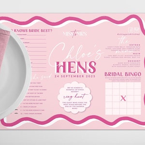 SONNY Bridal Shower Games Menu Placemat Template, Hen Menu Games, Bridal Shower template, Instant Download Editable Templett