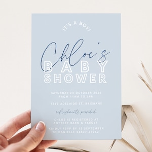 BRODY Baby Boy Shower Invitation Template Editable It's a Boy party invite, electronic digital editable invite, templett instant download