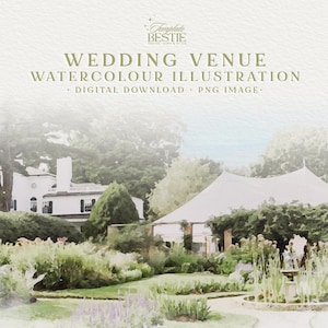 Custom Digital Watercolour Wedding Venue Illustration, Watercolour Wedding Venue, Venue illustration, gift for her, anniversary gift