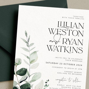 BEACHMERE Greenery Wedding Invitation Template Suite, botanical Printable Wedding Invitation, Wedding Invitations, Leaves Invitation Suite image 8