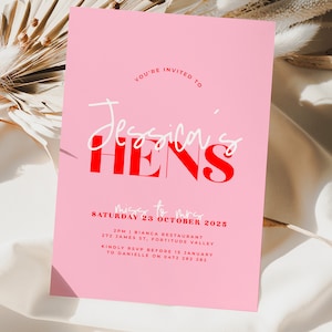 LANA Pink Red Modern Hens Weekend Events Invitation Instant Download Editable Hens Invitation Bridal Shower Invitation templett image 7