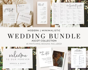 Modern Wedding Template Bundle, Elegant Modern Editable Wedding, Printable Template Wedding Stationery Kit, Templett instant Download ASCOT
