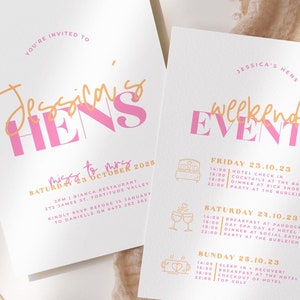 LANA Pink Orange Modern Hens Weekend Events Invitation | Instant Download | Editable Hens Invitation | Bridal Shower Invitation templett