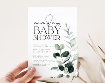 BEACHMERE Greenery Baby shower invite template, Garden Botanical Baby Shower Invitation, Instant Download Editable Templett