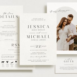 ROYAL Modern Wedding Invitation Suite Template, Printable Classic Simple Wedding Invite Set, Instant Download Templett Digital