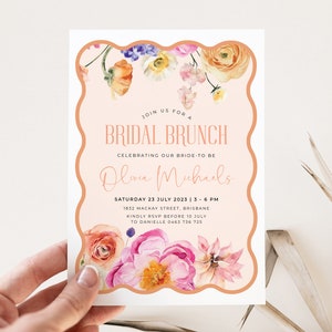 Editable Bridal Brunch Invitation template, Bright Colorful Peach Bridal Shower invite, editable invite, templett instant download MORNING