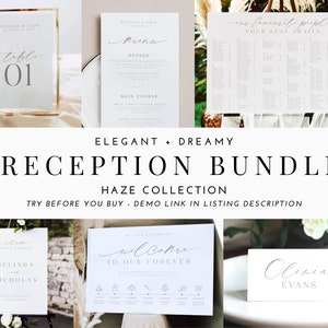 HAZE Elegant Wedding Reception Bundle, Printable Wedding Signage, Seating Plan Welcome Sign, Instant Download Editable Templett Signs