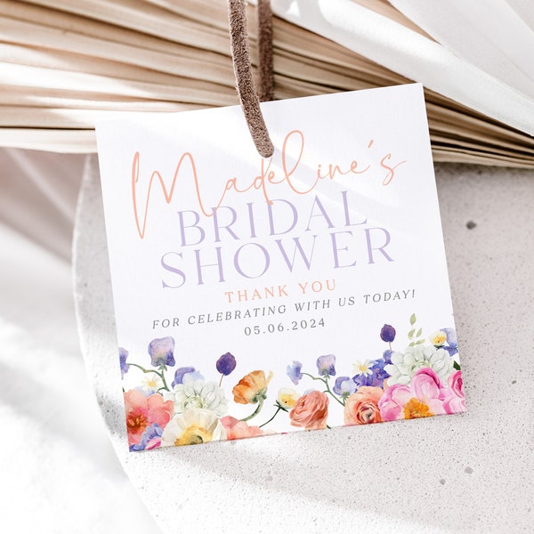 ELLA  Bridal shower Favor Tag template, Floral Bridal Shower Thank You Tags, Baby Shower Tags, Gift Tag Instant Download Editable Templett