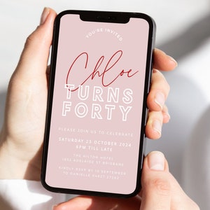 BRODY Digital 40th Birthday invite template, Cell SMS Pink Red Girls Forty Birthday Invitation, Instant Download Editable Templett