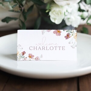 RUBY Floral Bridal Shower Placecard Template, Bridal Shower Editable Place Card, Escort Guest Card, Instant Download Editable Templett image 1