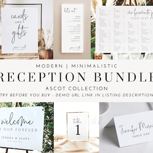 Moderne Hochzeit Empfang Zeichen Vorlage Bundle, elegante moderne bearbeitbare Hochzeit Zeichen, Empfang Zeichen, Templett sofortiger Download ASCOT