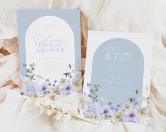 IVY Bridal Shower Invitation Template, Dusty Blue Bridal Invitation, Printable Invitation, Vintage Floral Shower, Instant Download Templett