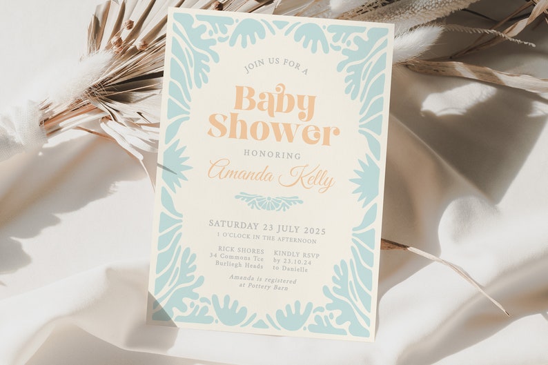 BESSIE Oh Baby Shower Invitation template Download, Vintage Rustic Baby invite download, Instant Download Editable Templett image 1