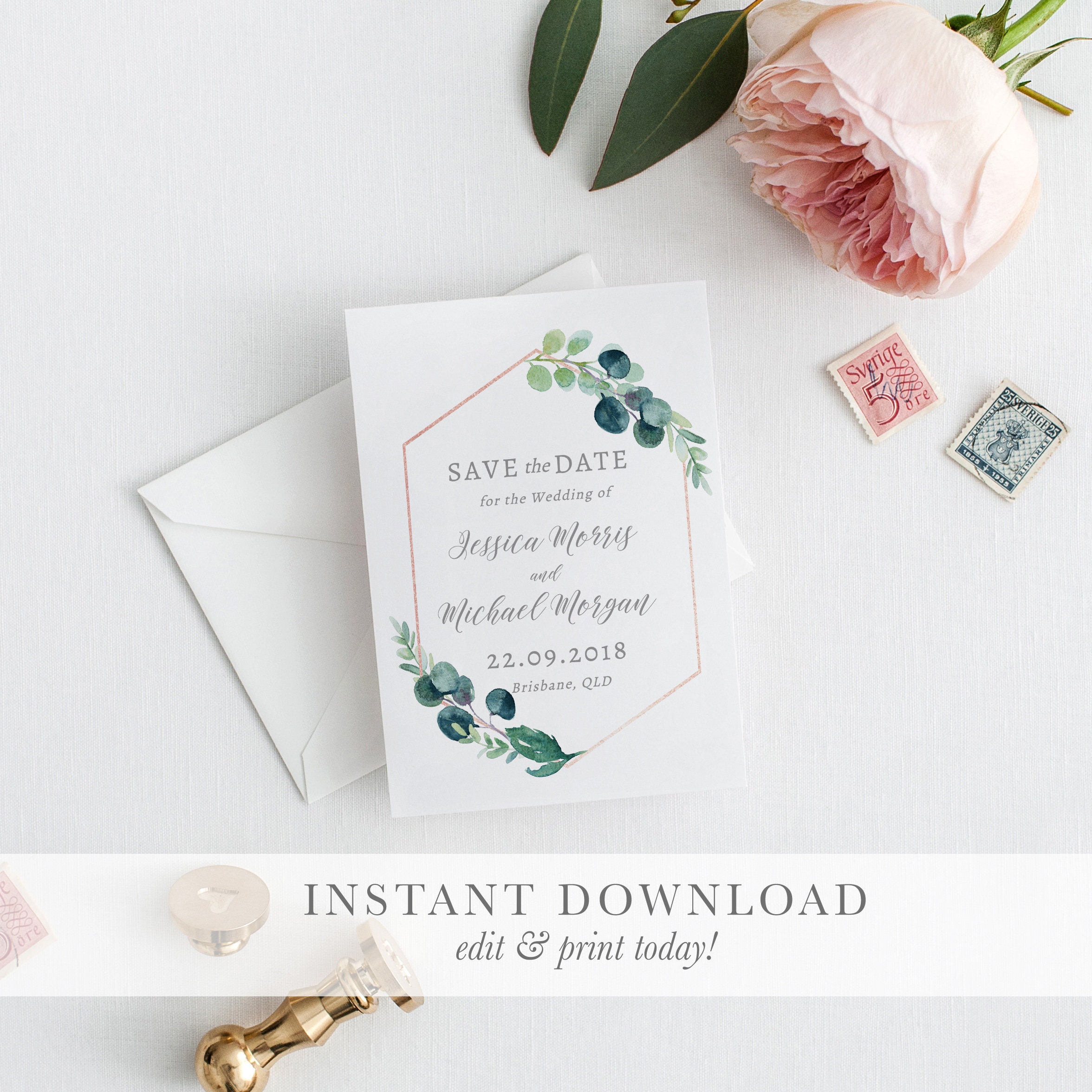 Botanical Save the Date Wedding Invitation Template Save the | Etsy