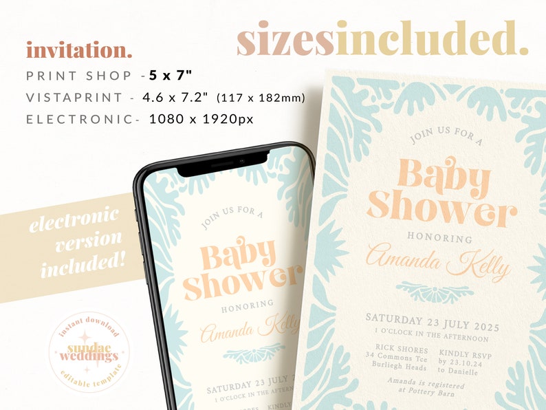 BESSIE Oh Baby Shower Invitation template Download, Vintage Rustic Baby invite download, Instant Download Editable Templett image 4