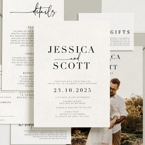 BRIBIE  Minimal Wedding invitation suite template, Printable invitation template rsvp, instant download, wedding template, wedding invite