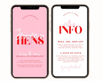 LANA Digital SMS Hens Party Invitation | Instant Download | Hens Weekend Invitation | Pink Invite | Bridal Shower Invitation templett