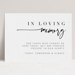 Printable In Loving Memory Sign, In Loving Memory Sign for Wedding, Memorial Sign, In Memory Sign Modern Minimalist Editable diy BRIBIE