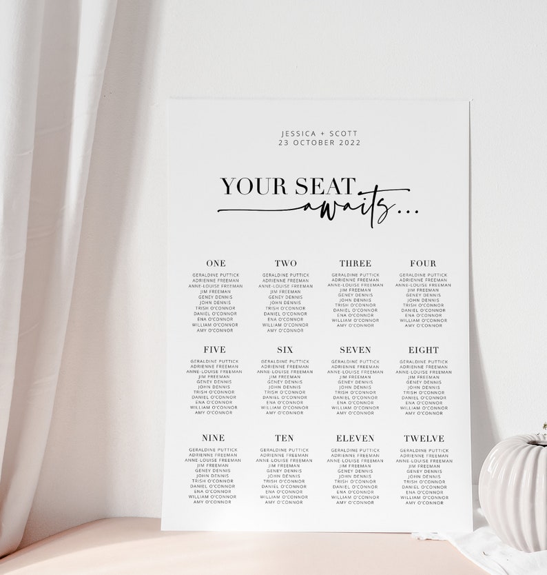 Editable Seating Chart, Printable Seating Plan, Modern Guest Table Chart, Wedding Seating Board, INSTANT DOWNLOAD, Templett, BRIBIE image 2