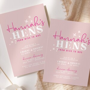 STARS | Hot pink Hens Night Invitation template, Editable Hen Night weekend invite, SMS editable invite, templett instant download