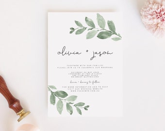 SUNNY Greenery Wedding Invitation Template Download,  Printable Greenery wedding invitation,  Templett instant download