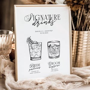 Cocktail Wedding Signature Drinks Sign, Printable Cocktail Bar Menu Template, Instant Download Template Signage, Templett Editable