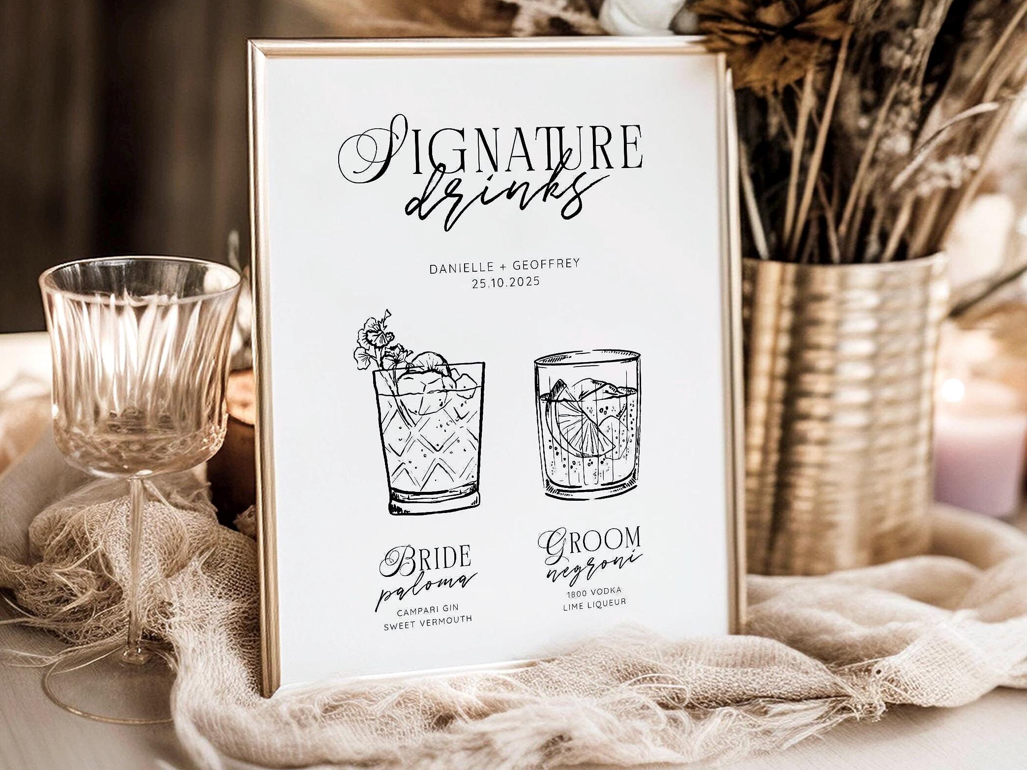 Cocktail Wedding Signature Drinks Sign, Printable Cocktail Bar Menu Template, Instant Download Template Signage, Templett Editable