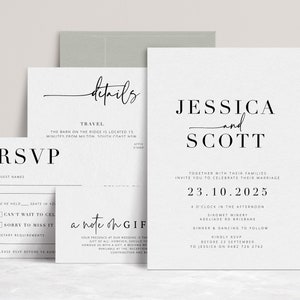 BRIBIE  Wedding invitation suite template, Editable invitation template rsvp, instant download, simple wedding template, wedding invite