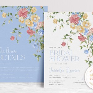YULIA Garden Floral bridal shower invitation template, Colorful Garden Bridal Shower Invite, Instant Download Editable Templett