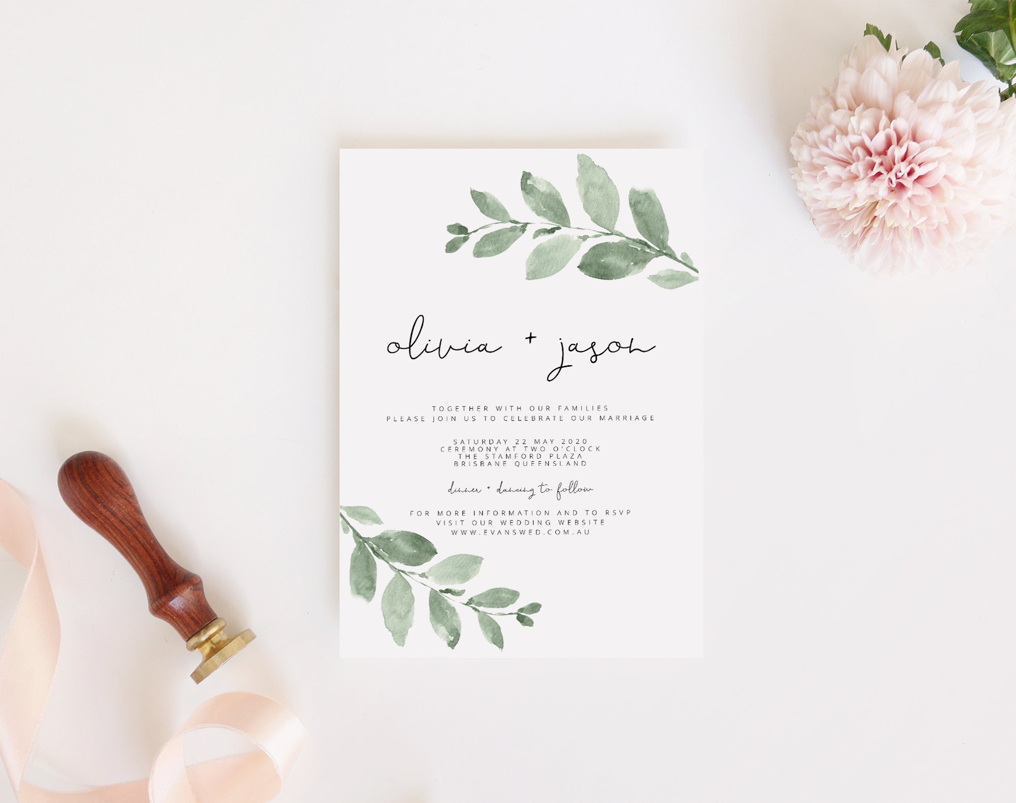 SUNNY Templett instant download Printable Greenery Botanical Wedding Invitation with RSVP Template Download
