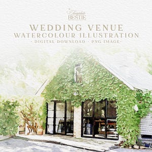 Whimsical Watercolour Wedding Venue Art, Personalised Digital Illustration, Watercolor Invitation, First Home Gift, Moving House Gift