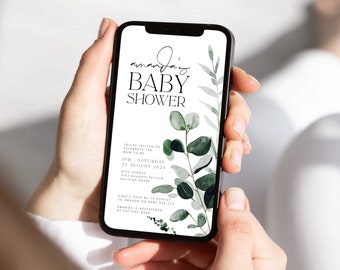 BEACHMERE Digital Botanical Baby shower invite template, SMS Cell Botanical Baby Shower Invitation, Instant Download Editable Templett