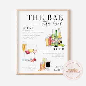 BRIBIE | Bearbeitbare Bar-Menü-Vorlage, Hochzeit Getränke Zeichen Vorlage, druckbare bearbeitbare Bar-Menü, Templett sofortiger Download