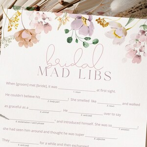 RUBY  Mad Libs Game, Bridal shower game template, Floral Garden Bridal Shower game, Instant Download Editable Templett