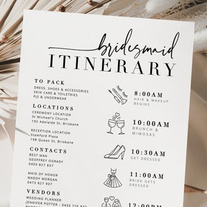 BRIBIE  Modern Wedding timeline template, Minimal Bridal Party Itinerary Order of Events, Instant Download Editable Templett