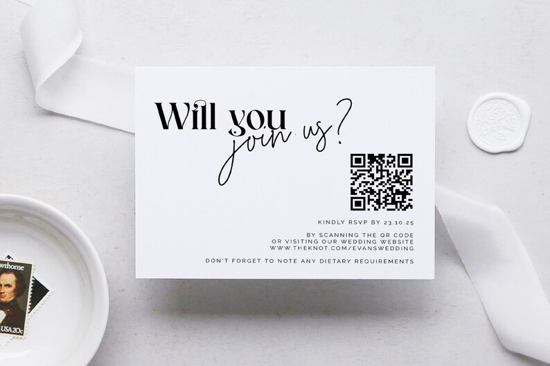 Mirage minimalist wedding rsvp qr code card qr code reply etsy
